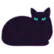 Simple purple cartoon cat with glowing blue eyes loafing